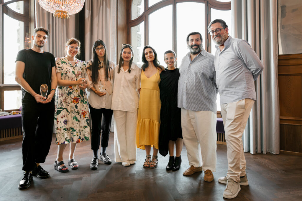 Cezar Mocan, Anna Ridler & Sofia Crespo with members of the jury.