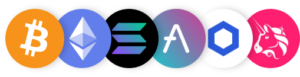 Cryptos BTC, ETH, SOL, AAVE, LINK, UNI